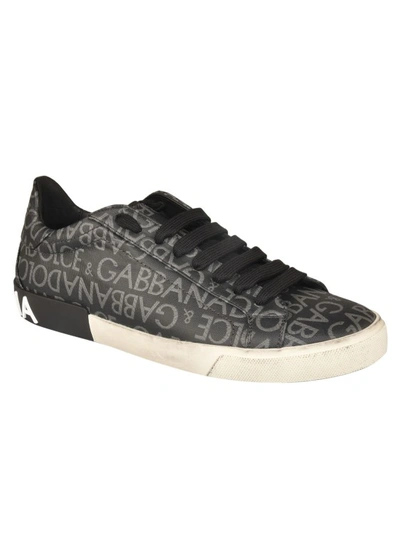 Shop Dolce & Gabbana Dark Grey Portofino Logo-print Sneakers