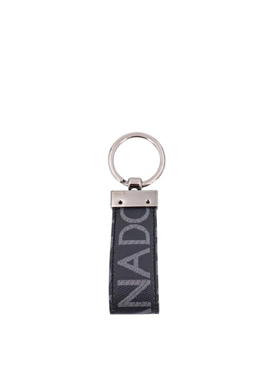 Shop Dolce & Gabbana Coated Canvas Keychain With All-over Lettering Logo In Black