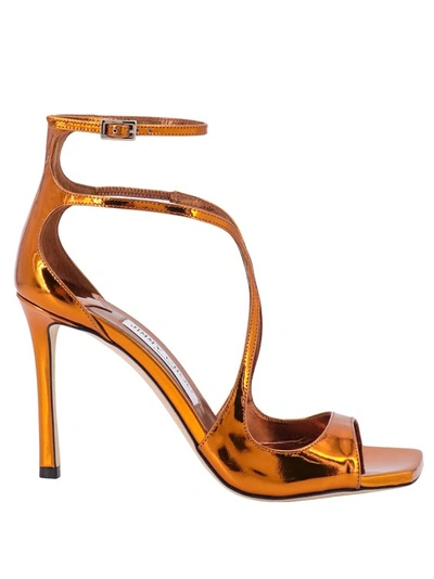 Shop Jimmy Choo Laminated Leather Sandals In Orange