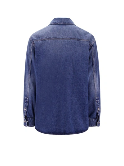 Shop Valentino Regular Fit Denim Shirt With Vlogo Signature Detail In Blue