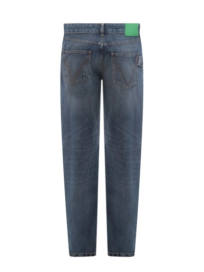 Shop Bottega Veneta Cotton Jeans With Iconic Green Tag In Blue