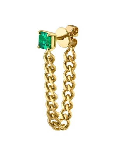 Shop Anita Ko Cuban Link Loop Earring With Emerald Stud In Gold