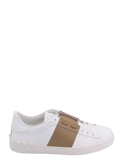 Shop Valentino Leather Sneakers With Contrasting Band In White