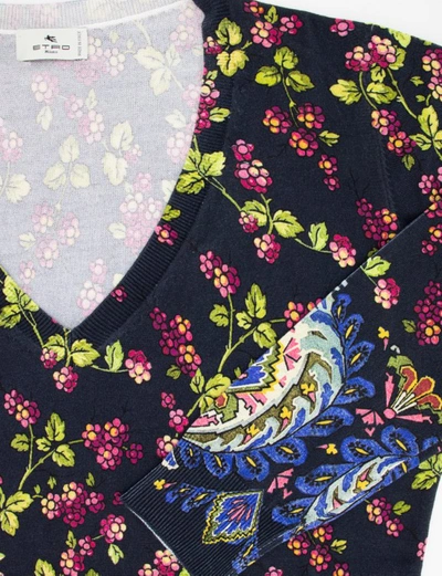 Etro Floral Patterned V-neck Knitted Top In Black