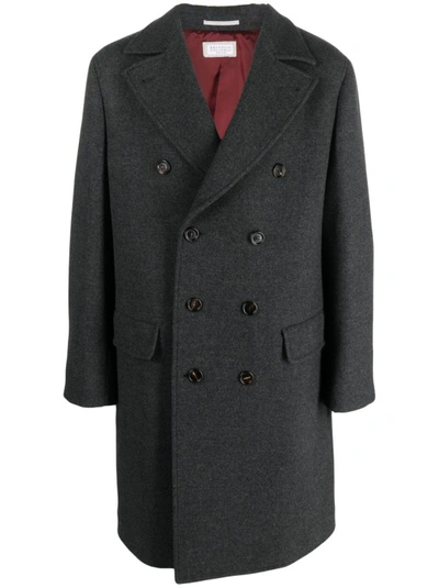 Shop Brunello Cucinelli Grey Double-breasted Coat