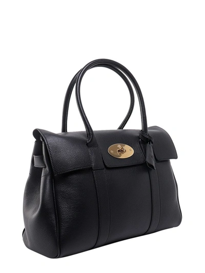 Shop Mulberry Leather Handbag With Engraved Logo In Black