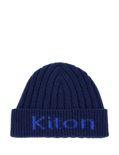 Shop Kiton Blue Knitted Soft Cashmere Hat