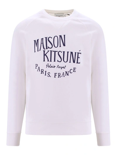 Shop Maison Kitsuné Cotton Sweatshirt With Frontal Logo Print In White