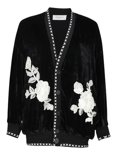 Shop Golden Goose Women's Cardigan With Embroidered Flowers In Black