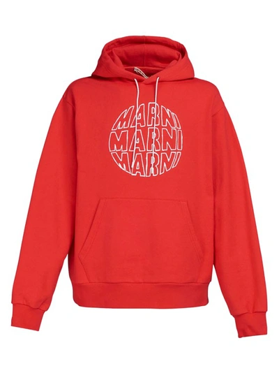 Shop Marni Red Hooded Sweatshirt