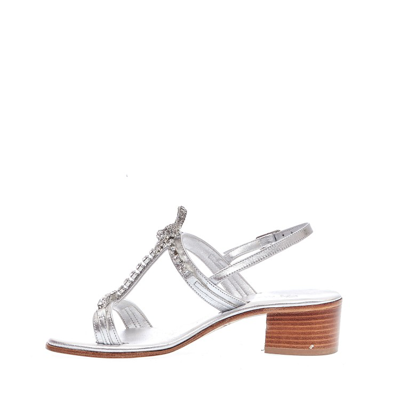 Shop Paola Fiorenza 40mm Silver Leather Sandals With Rhinestones