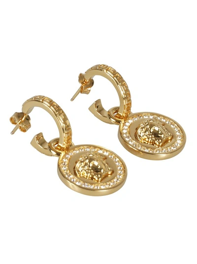 Shop Versace White And Gold-tone Metal Greca And Medusa Drop Earrings