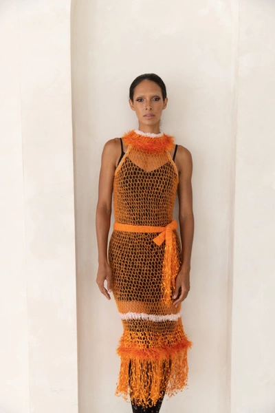 Shop Andreeva Orange Rose Handmade Knit Dress