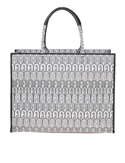 Shop Furla Opportunity L Black And White In Jacquard Fabric