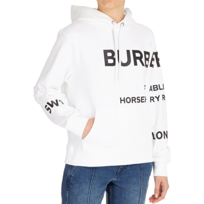 Shop Burberry Logo Hooded Sweatshirt In White