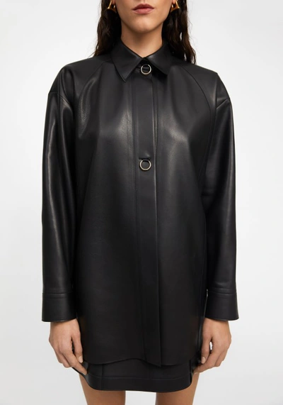 Shop Aeron Feather - Leather Ring-fastened Shirt In Black