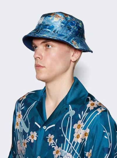 Shop Amiri Bandana Aloha Silk Reversible Bucket Hat In Blue