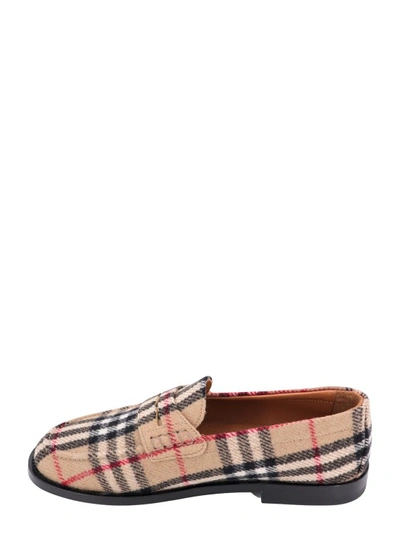 Shop Burberry Wool Felt Loafer With Check Pattern In Brown