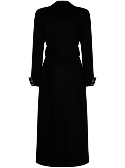 Shop Balmain Belted Waist Long Coat In Black