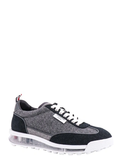 Shop Thom Browne Flannel Sneakers With Iconic Tricolor Detail In Grey