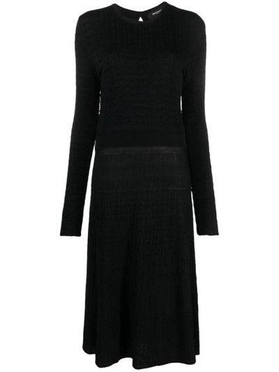 Shop Rochas Black Long-sleeved Midi Dress