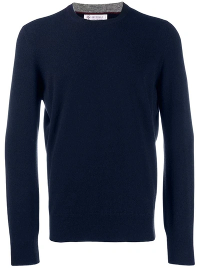 Shop Brunello Cucinelli Blue Crewneck Sweaters