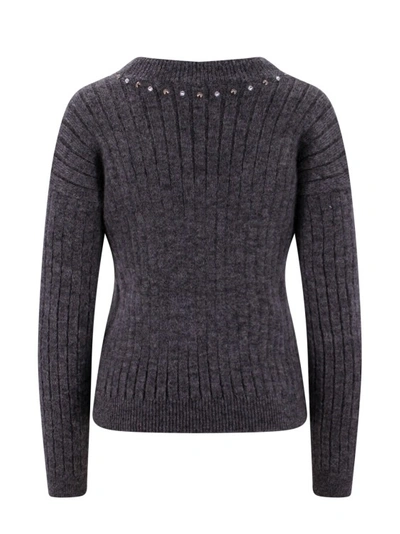 Shop Alessandra Rich Wool Blend Sweater With Studs And Rhinestones In Grey
