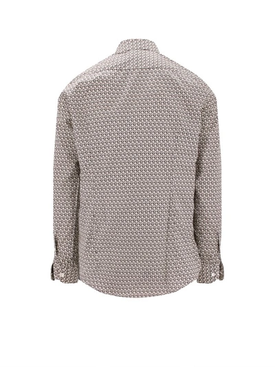 Shop Ferragamo Organic Cotton Shirt With Gancini Print All-over In Grey