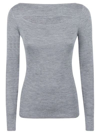 Shop P.a.r.o.s.h Cut-out Ribbed Wool Jumper In Grey