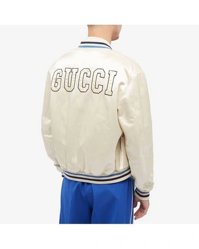 Shop Gucci Reversible Cotton Bomber Jacket In Neutrals