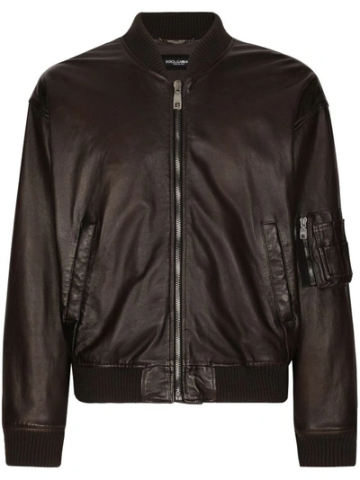 Shop Dolce & Gabbana Dark Brown Bomber Jacket