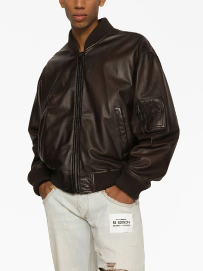 Shop Dolce & Gabbana Dark Brown Bomber Jacket