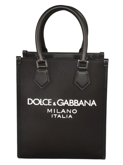 Shop Dolce & Gabbana Small Raised Logo Tote Bag In Black