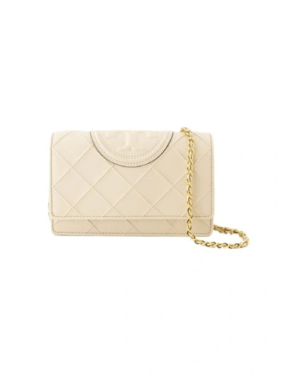 Shop Tory Burch Fleming Soft Chain Wallet - Leather - Beige In Neutrals