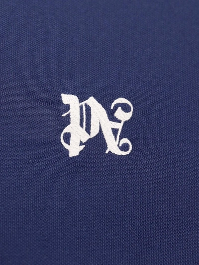 Shop Palm Angels Embroidered Monogram Blue Jersey Sweatshirt