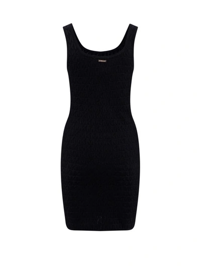Shop Michael Kors All-over Logo Recycled Viscose Dress In Black