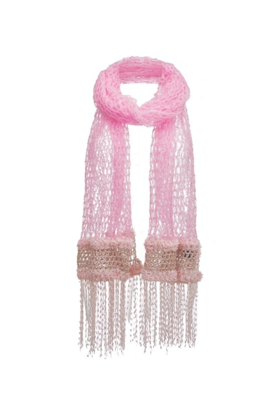 Shop Andreeva Baby Pink Cashmere Handmade Knit Scarf