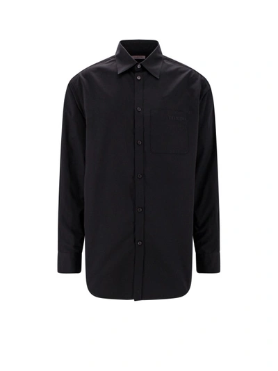 Shop Valentino Cotton Shirt With Embroidered Logo In Black