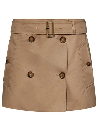 Shop Burberry Beige Cotton Mini Skirt In Brown