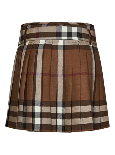 Shop Burberry Brown Wool Pleated Mini Skirt