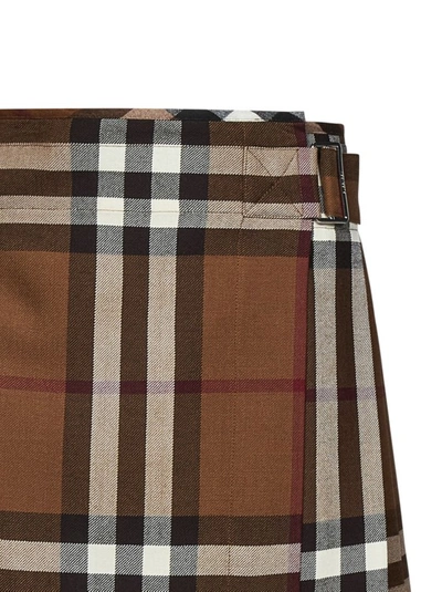 Shop Burberry Brown Wool Pleated Mini Skirt