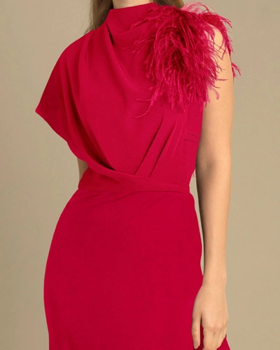 Shop Gemy Maalouf Red Asymmetrical Feathered Crepe Dress - Long Dresses