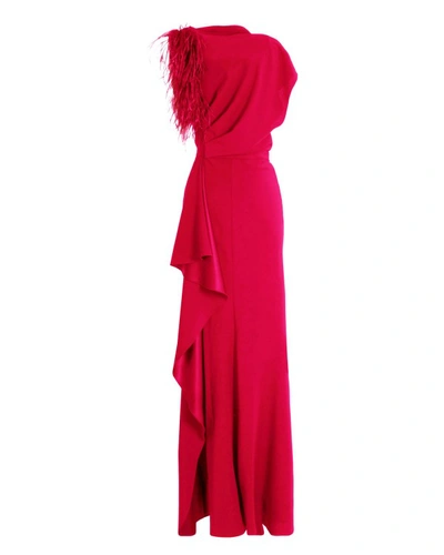 Shop Gemy Maalouf Red Asymmetrical Feathered Crepe Dress - Long Dresses