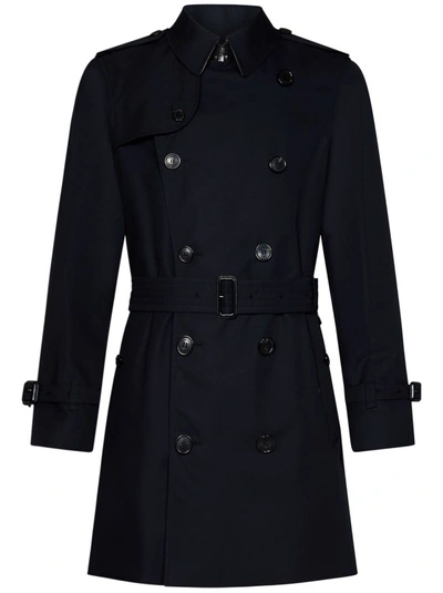 Burberry Woman Midnight Blue Cotton Chelsea Trench Coat In Black | ModeSens