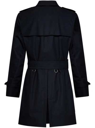 Shop Burberry Blue Cotton Coat In Black