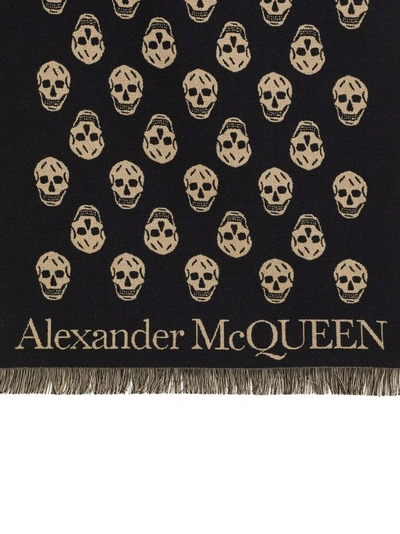 Shop Alexander Mcqueen Wool Scarf With Skull Motif In Black