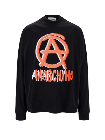 Shop Moschino Cotton T-shirt With Anarchy Logo In Black