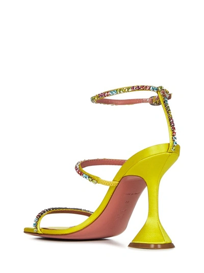 Shop Amina Muaddi Yellow Silk Sandals