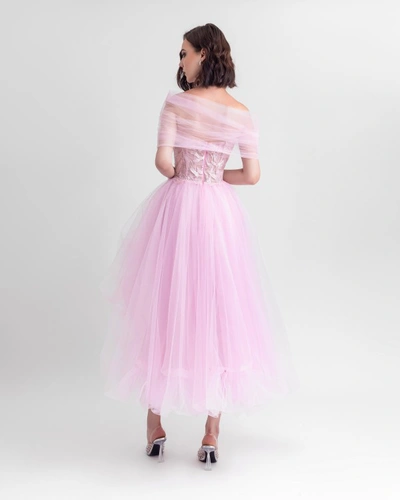 Shop Gemy Maalouf Bow-like Off-shoulder Dress - Midi Dresses In Pink
