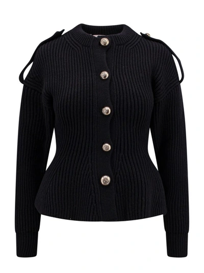 Shop Alexander Mcqueen Ribbed Wool And Cashmere Cardigan In Black